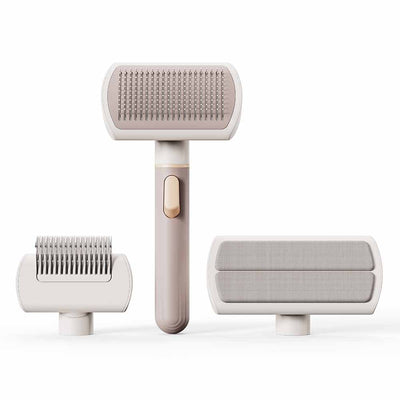 3-IN-1 Pet Grooming Kit with interchangeable brush heads for detangling, shedding, and lint removal.