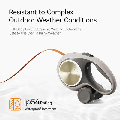 GO! ULTRA Retractable Leash, weather-resistant, IP54 waterproof rating, ergonomic design.